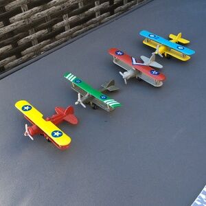 Vintage Miniature Diecast Biplane Toy Set